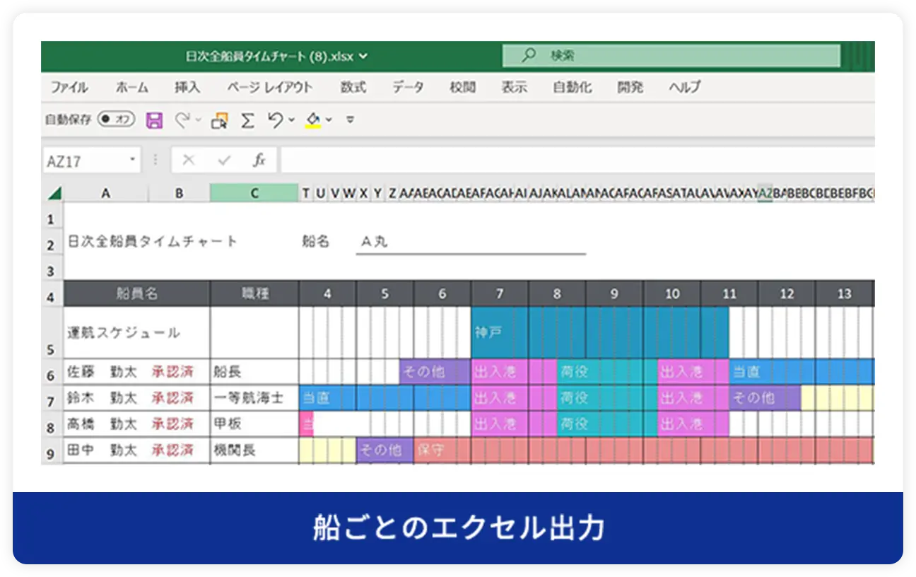 船ごとのエクセル出力